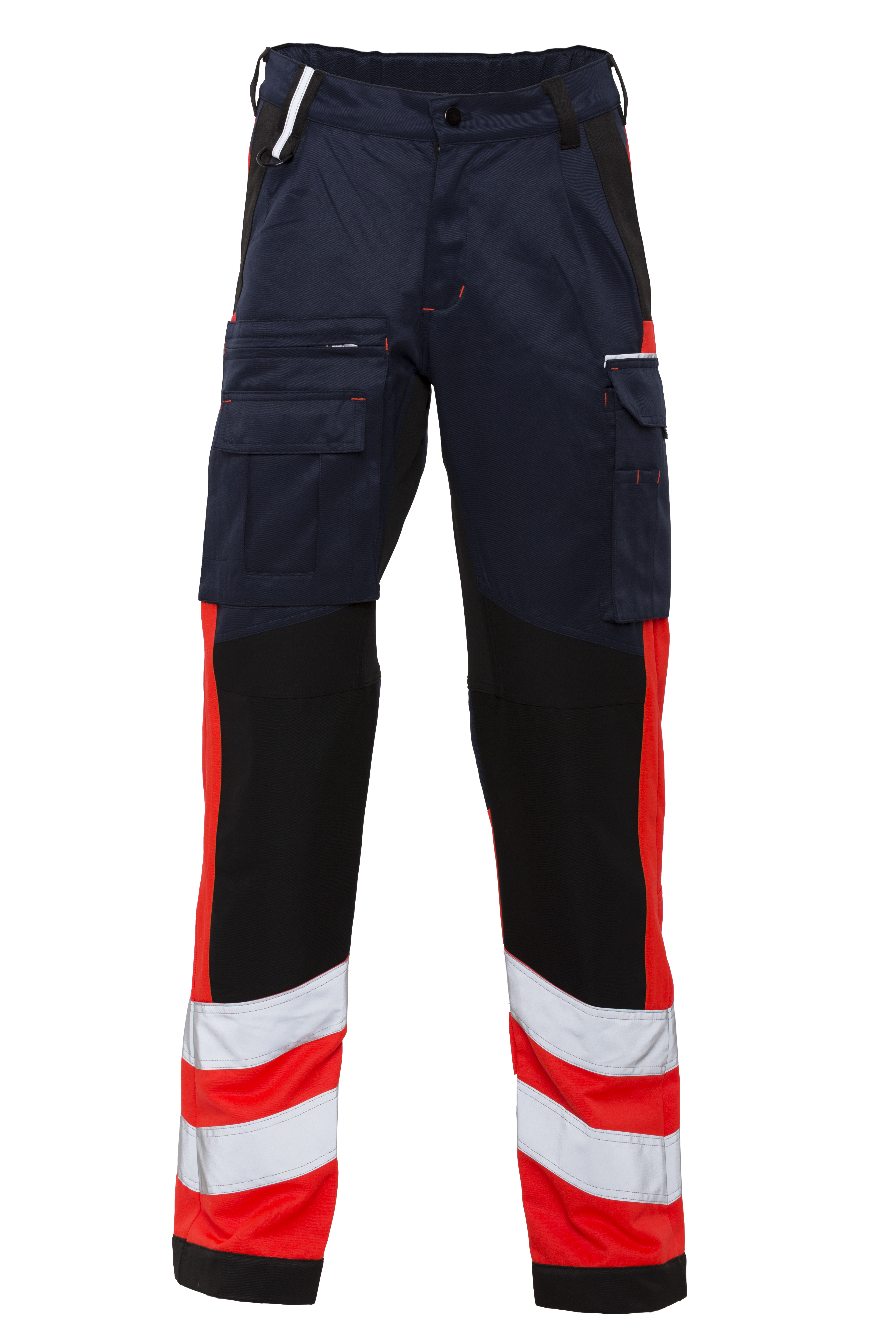 Rescuewear Unisex Hose Stretch HiVis Klasse 1 Marieneblau / Schwarz / Neon Rot"