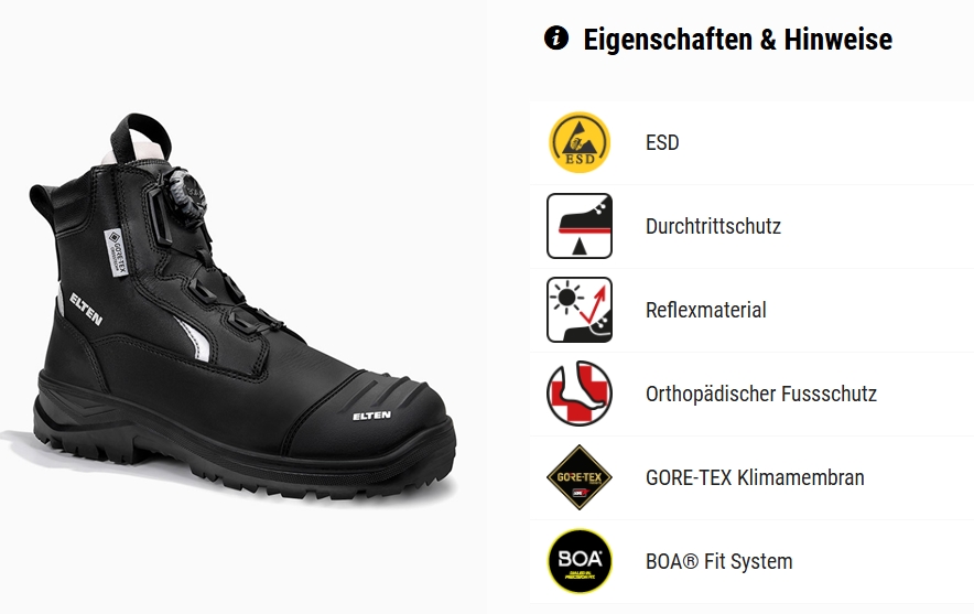ELTEN Feuerwehrstiefel (Form B) FRASER Pro BOA® GTX Mid ESD HI3 CI Typ F1PA